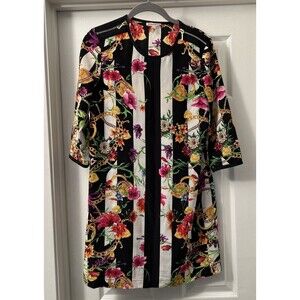 Juicy Couture Dress Sz 4 Floral Stripes / Gold Shoulder Zippers / Logo Zip Pulls